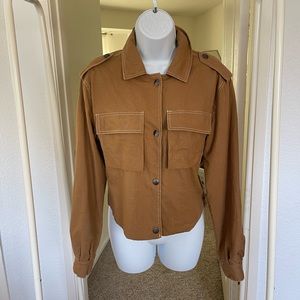 Villa clothing camel brown collared jacket snap button up size 34